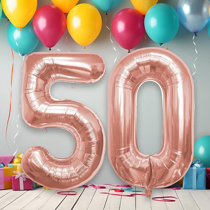 40 Inch Number Celebration and Decoration Balloon for Birthday Parties, Graduations, Anniversaries, Weddings, Photo Shoots, Special Events - Helium Foil Mylar (Rose Gold Number 50)