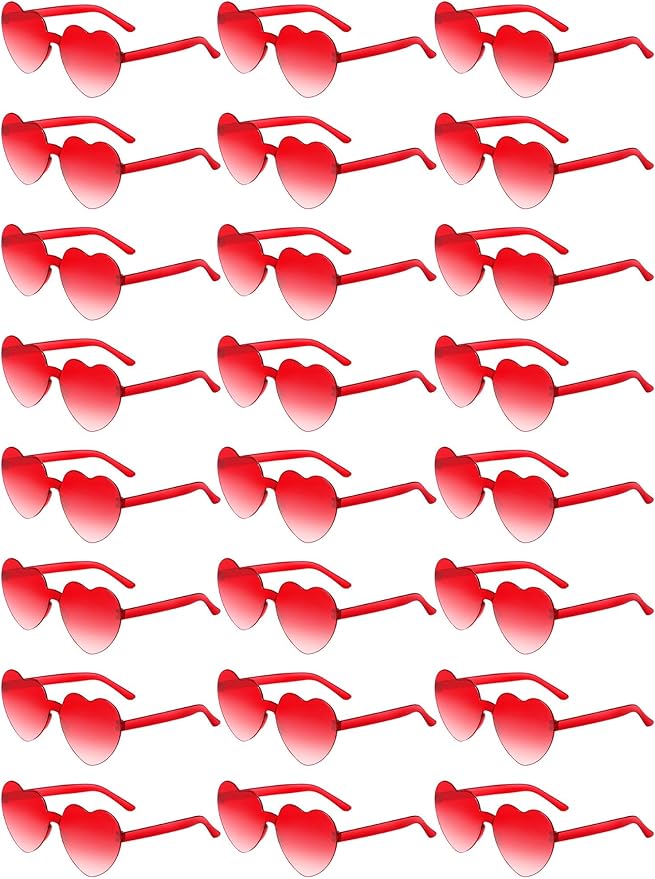 Geyoga 24 Pairs Valentines Heart Sunglasses Bulk Heart Shaped Sun Glasses Frameless Eyeglass for Women Men Valentines Party