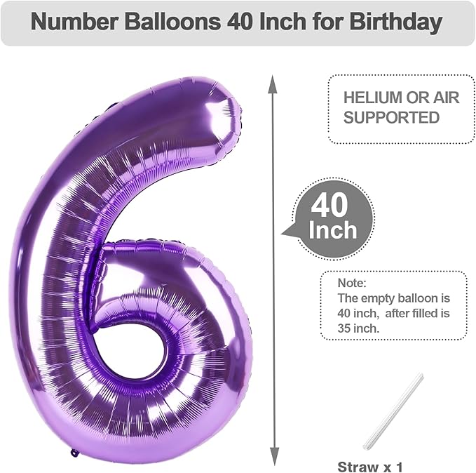 40 Inch Number Balloons, Purple Balloons 16th Birthday Decoration For Woman Man, Foil Number 16 Ballon for 16, 61 Anniversary, Bridal Shower, Graduation, Wedding, New Year, Valentine's Day