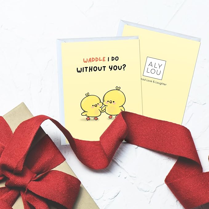 Mothers Day Card Anniversary Birthday for Mom Dad Wife Husband Girlfriend Boyfriend Stepmom Aunt Parents – Cute Funny Punny Greeting Card for Fathers Day – Blank Inside (Waddle I Do Without You)