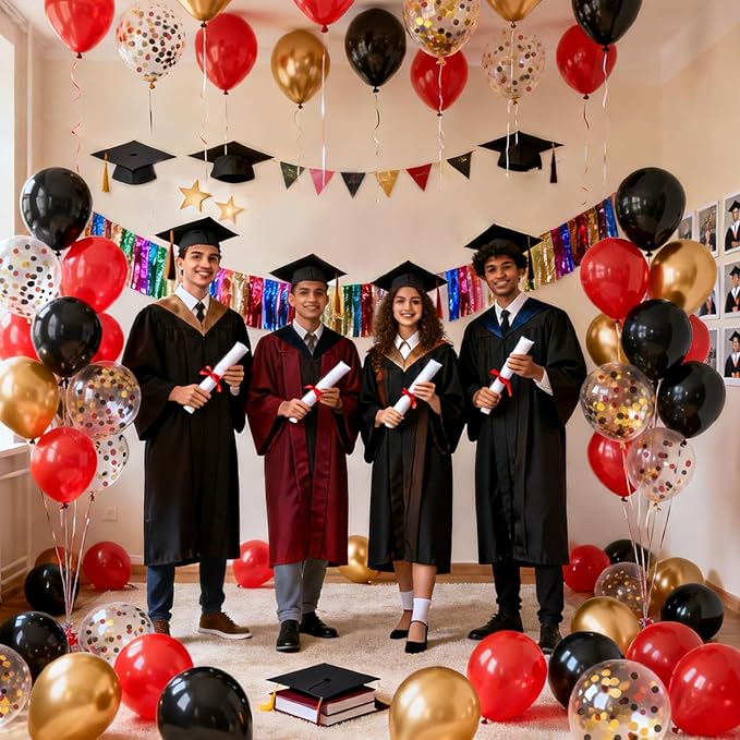 Patimate Red Black Gold Balloons Set, 50Pcs 12 Inch Red Black Metallic Gold Latex Balloon and Confetti Balloon for Casino Theme Party Birthday Graduation New Year Wedding Anniversary Party Decorations