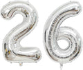 Large Silver 26 Number Balloons, 40 Inch Jumbo Number 26 Balloon, Silver Foil Mylar Balloons for Girl Sweet 26th/62th Birthday Party, Anniversary Decorations