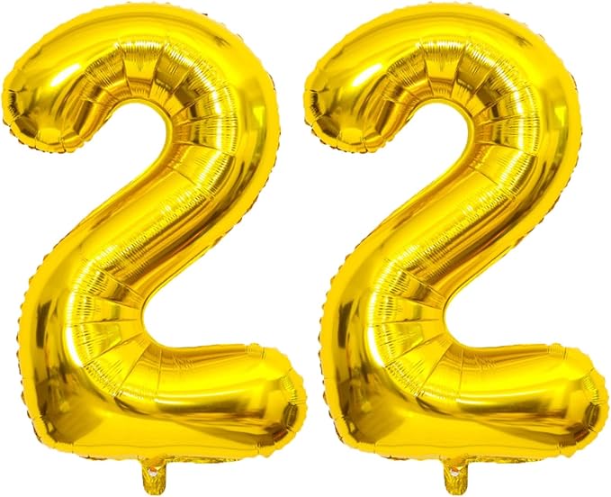 Large Gold 22 Number Balloons, 40 Inch Jumbo Number 22 Balloon, Gold Foil Mylar Balloons for Girl Sweet 22th Birthday Party, Anniversary Decorations