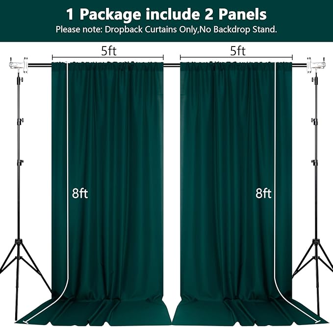 MEETSKY 10ft x 8ft Hunter Green Backdrop Curtains for Parties Christmas Wedding Curtain Rod Pocket Dark Green Photo Backdrop Sliding Drapes Backdrop Curtains for Photography, 5ft x 8ft, 2 Panels