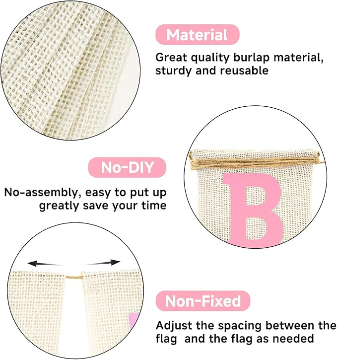 Anwyll Happy Birthday Banner - NO DIY Burlap Happy Birthday Banner Sign Happy Birthdays Party Decoration Happy Birthdays Banners Bunting for Women Girl Princess Celebration Party Backdrops (Pink)