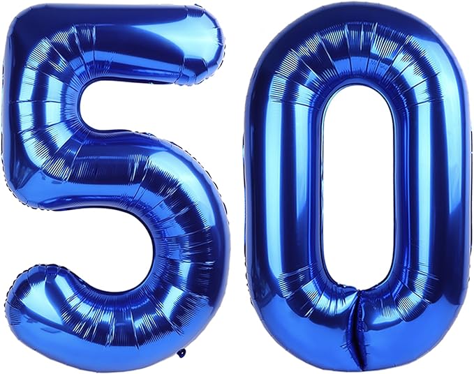 50 Number Balloons, Dark Blue Balloons for Man Woman 50th Birthday Decoration, Foil Number Ballon for 50 Anniversary, Bridal Shower, Graduation, Halloween, Christmas, New Year