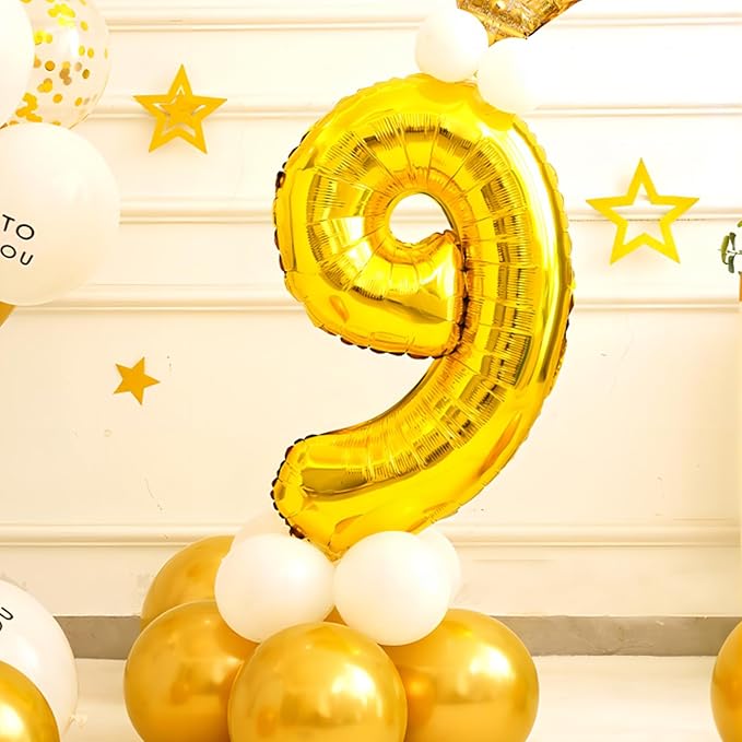 40 Inch Gold Number Balloons, Helium Mylar Foil Number Balloons for Birthday, Number 9 Balloon for 9st Birthday Decorations for Kids, Anniversary Party Decorations Supplies