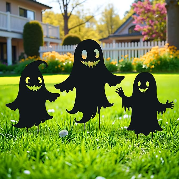 Ghost Metal Halloween Decorations Outdoor Garden Stakes, for Women/Men/Ghost Lovers,Black Silhouette Statues Yard Art, Lawn, Backyard, Patio, Pathway Decor