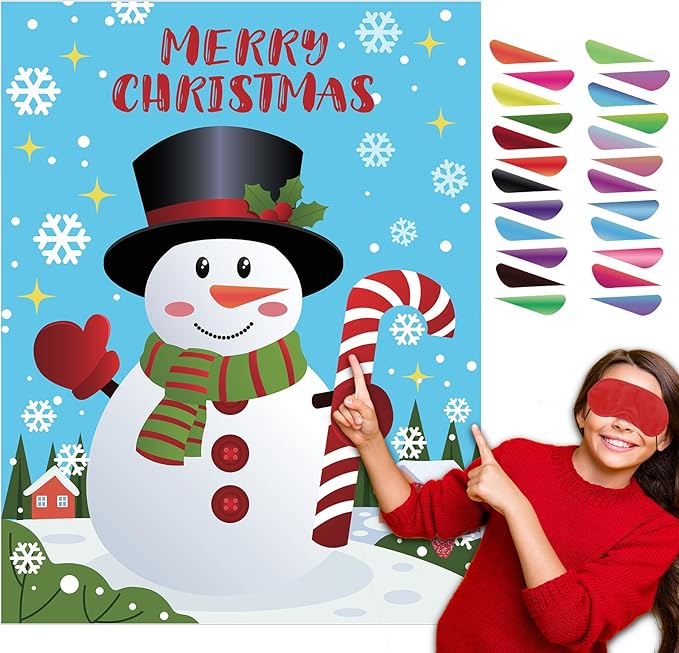 Christmas Games - Pin The Nose on The Snowman Games for Families Party, Cute Indoor Christmas Home Decor Party Decorations, Xmas Activities Presents Holiday Decor, Standing Snowman