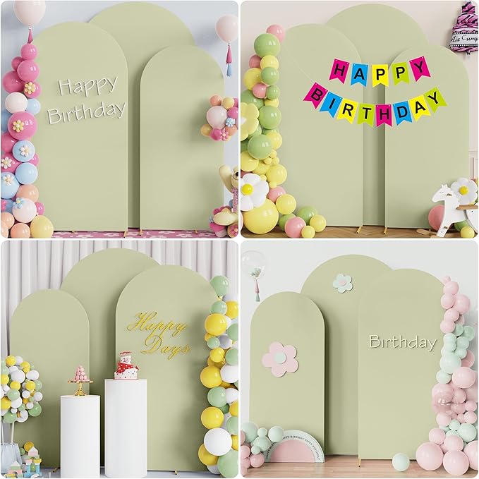 Wokceer Wedding Arch Backdrop Cover (7.2FT, 6.6FT, 6FT) Set of 3 Spandex Fitted Wedding Arch Stand Covers for Round Top Chiara Backdrop Stands Cover for Birthday Party Ceremony Decor Sage Green