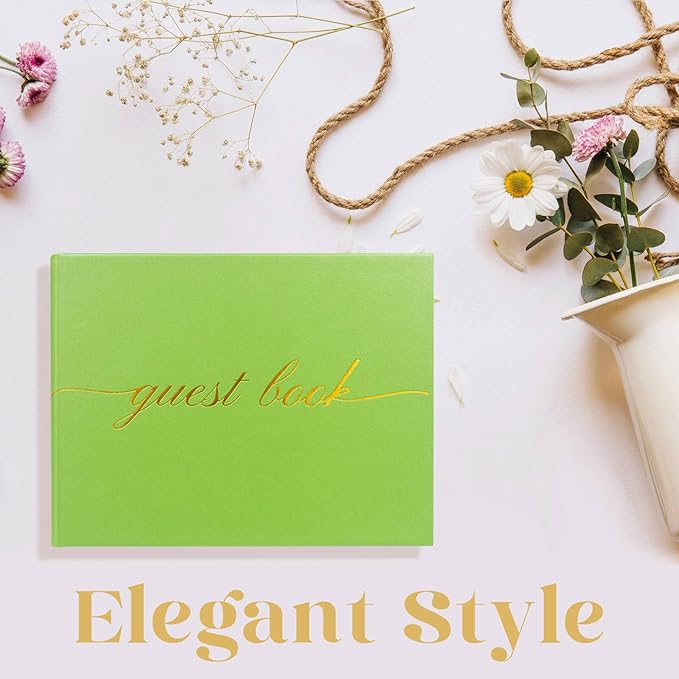 Elegant Wedding Guest Book - Perfect for Wedding Receptions, Baby Showers, Birthdays and Special Events - Polaroid Guest Book with 110 Lined Pages for Sign-In and Photos -Hardcover (Olive Green)