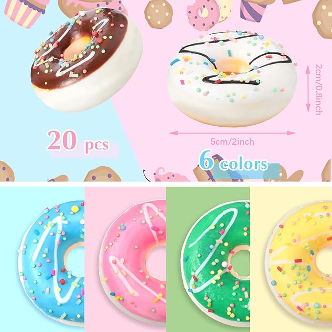 20 Pack Donut Stress Balls 2 Inch Donut Party Supplies Stress Relief Donuts Foam for Kids Boys Girls Adults Party Decorations and Birthday Favor(Round Shape)