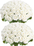 Auihiay 64PCS White Roses Artificial Flower, Fake Silk Roses, Artificial Roses Bulk for Wedding Decorations Table Centerpieces, Mother's Day Valentine's Day Home Decor