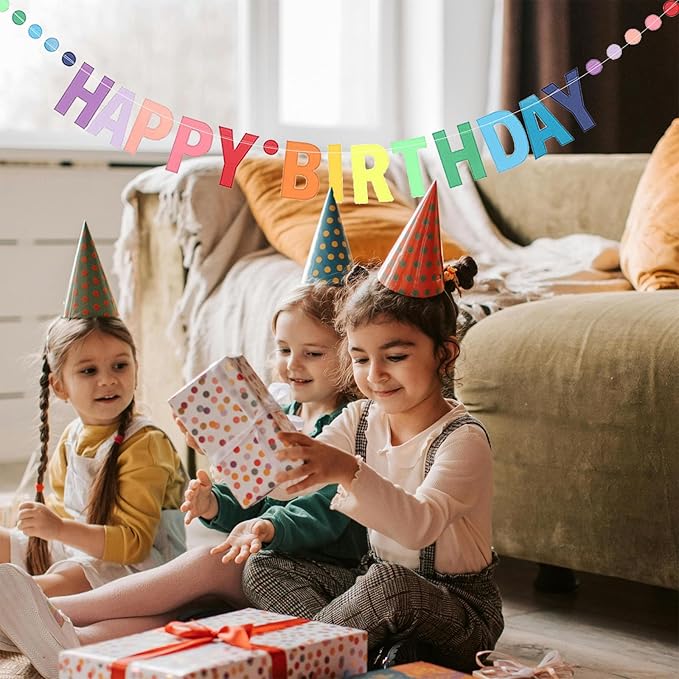 Happy Birthday Banner, Personalized Colorful Gradient Letters Banner, Rainbow Red Party Supplies Cute Paper Flag Gold Letters Eco Reusable for Adult,Kids,Girl,Women