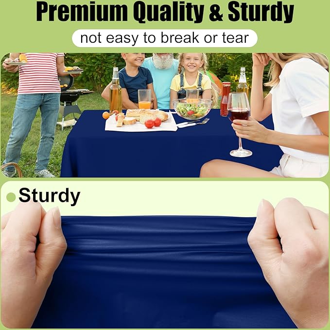 Smiry Disposable Table Cloth - 6 Pack, 54 x 156 Inch Waterproof Rectangle Tablecloths for Parties, Decorative Plastic Table Cover, Leakproof & Sturdy, Navy