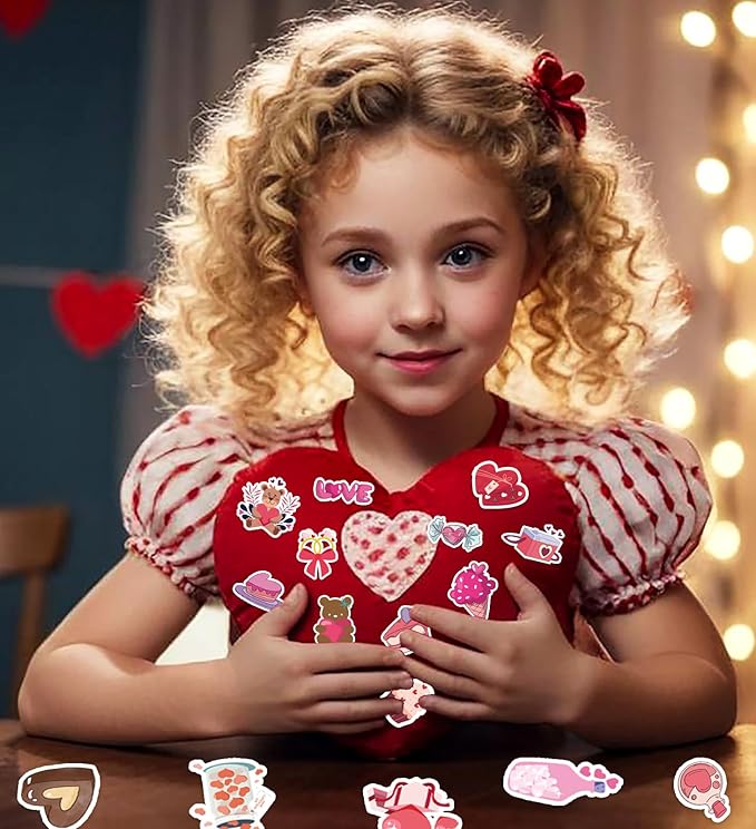 Valentines Stickers - Valentines Day Gifts for Kid - 100 PCS Vinyl Heart Stickers - Valentine Crafts for Kids - Valentine’s Gifts Treats Decor Scrapbooking Party Favors