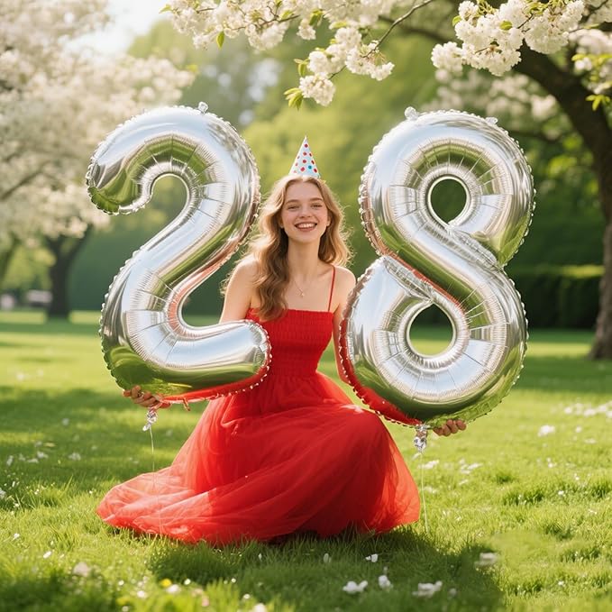 40 Inch Silver Number 2 Balloon Giant foil balloons numbers Silver 2th Birthday Balloon For Boy Girl Decorations 2 12 21st 22th Party Celebration Decorations Graduations Anniversary Baby Shower