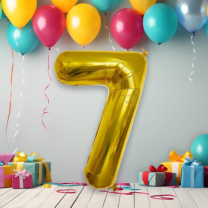 40 Inch Large Gold Number Celebration and Decoration Balloon for Birthday Parties, Graduations, Anniversaries, Weddings, Photo Shoots, Special Events - Helium Foil Mylar (Gold Number 7)