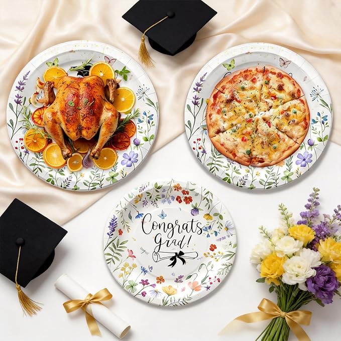 2026 Graduation Party Decoration Plates Set, Wildflower Graduation Disposable Paper Plates & Napkins, Class of 2026 Dessert Floral Dinnerware Set for Congrats Grad Spring Birthday Party Decor