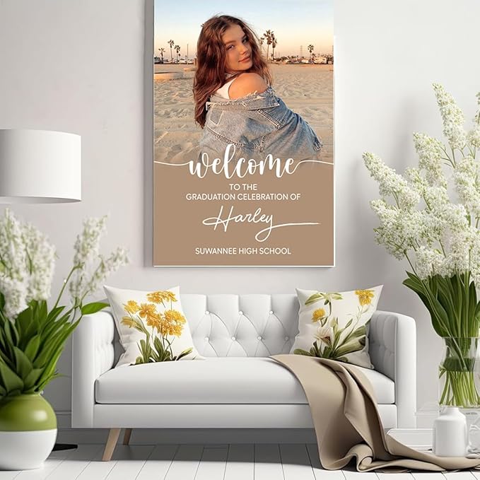 My4gifts Graduation Party Welcome Sign with Photo, Greenery Grad Poster, Personalized Graduation Decor, Class of 2025 Welcome Board, Senior Party Sign, Custom Grad Celebration Sign - 18