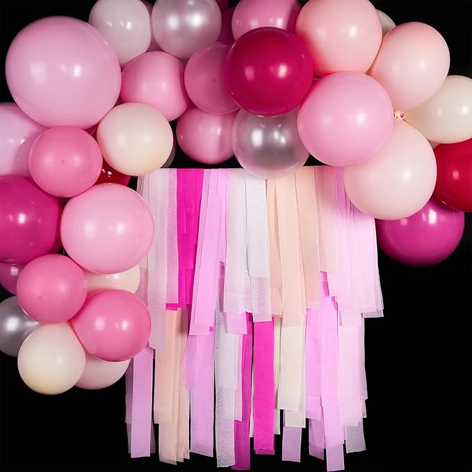 PartyWoo Crepe Paper Streamers 10 Rolls 820ft,Pack of Crepe Paper Streamers in Pink Shades Color,Crepe Paper for Birthday Decorations,Party Decorations,Valentines Day Decorations (1.8 in x 82 Ft/Roll)