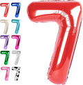 Red Number 7 Birthday Balloon 40 Inch, Digital Balloons for 7 17 27 70 77 Party Celebration Decorations Supplies, Mylar Foil Numbers Balloon for Seven Wedding Anniversary