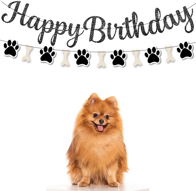 Dog Paw Birthday Banner，Happy Birthday Banner Decorations for Boys Girls Baby Shower Party Hanging Baby Shower Party Supplies