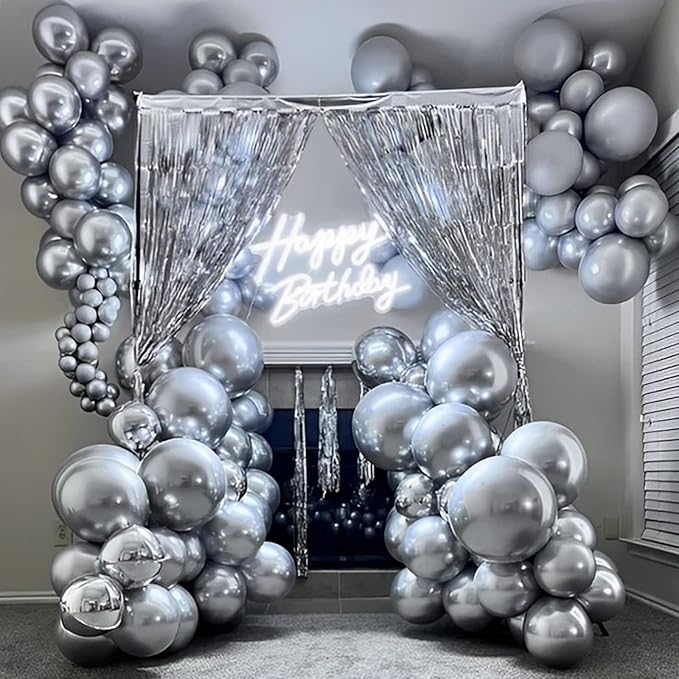 105pcs Metallic Silver Balloons 12inch Party Latex Balloons for Birthday Graduation Baby Shower Wedding Anniversary New Year Party Decorations