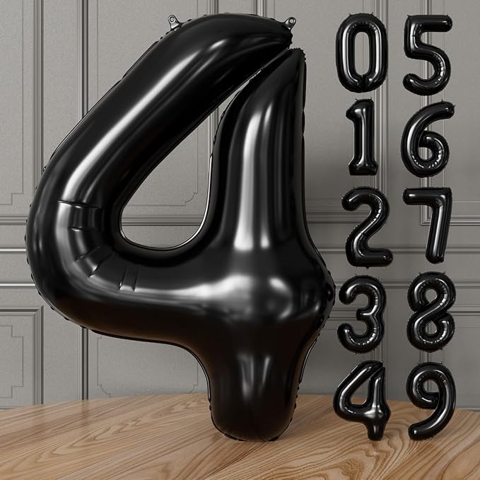 Black Number 4 Balloons – 40 Inch Giant Foil Number Balloon, Black Number Balloon for Men Women Boys Girls Birthday Graduation Anniversary Party Decorations