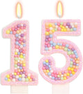 Birthday Candles - Number 15 Candle, Colorful Macaron Candles, 15 Birthday Decorations for Girls, Sweet Cake Decorations, Sweet Theme Party Supplies (Pink)