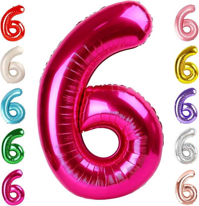 Number 6 Balloon 40 Inch, 6th Birthday Balloon for Boy Girl, Hot Pink 16 60 61 65 Numbers Balloons Birthday Party Wedding Events Decorations