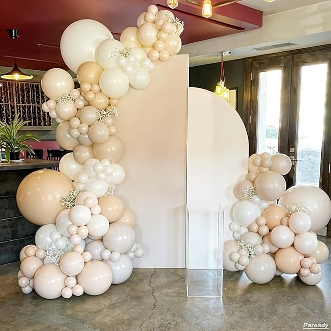 White Balloon Garland Arch Kit, 120pcs Sand White Balloon Arch Kit, Double Stuffed and Pearl Balloon with Black Long Balloons Different Sizes for Boho Birthday Wedding Baby Shower Party Decorations
