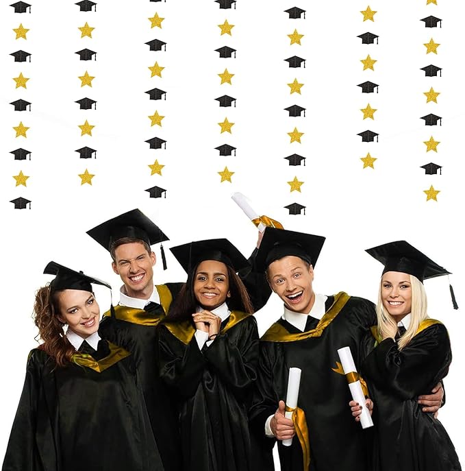 Black-Gold Graduation-2026 Class Party-Decorations Garland - Congrats Grad Hat Star Banner Streamers,Senior High School Night College Congratulations Decor Supplies Ouruola