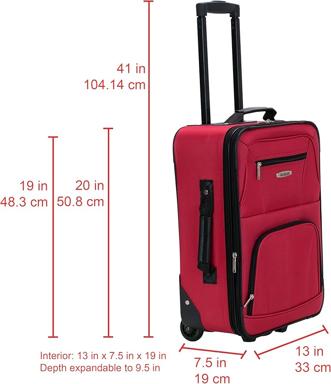 Rockland Fashion Softside 2 Piece Luggage Set, Expandable, (14" Tote/19" Upright), Red