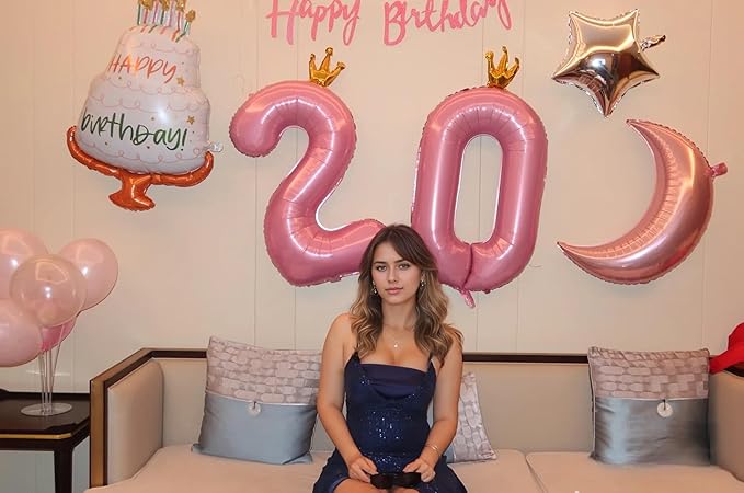 40 inch Pink Number 9 Balloon with Crown, Pink Crown Balloons 0-9 for 9th Birthday Party Anniversary Decorations Supplies