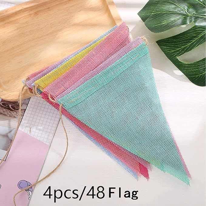 ToBeIT 48Pcs Triangle Flags Pendant Banners Imitated Burlap Multicolor Fabric Triangle Flag Bunting for Party and Festival Hanging Decoration Banner