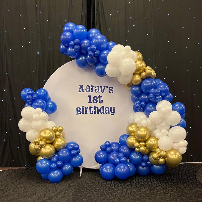 Blue and Gold Balloon Arch Kit, Explosion Star Royal Dark Blue and Metallic Gold White Balloons 22 18 12 10 5 Inch Different Size Balloons for Anniversary Wedding New Year Birthday Decorations