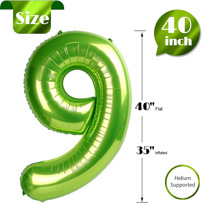 Light Green Number 9 Balloon 40 Inch, 9 Balloon Number, 9th Birthday Decorations, Light Green Party Supplies for Boys Girls
