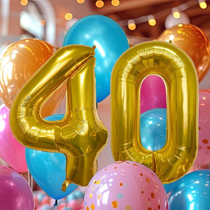 40 Inch Large Gold Number Celebration and Decoration Balloon for Birthday Parties, Graduations, Anniversaries, Weddings, Photo Shoots, Special Events - Helium Foil Mylar (Gold Number 40)
