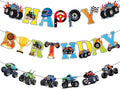 Zwiebeco Trucks Off-road Vehicles Happy Birthday Party Decoration Banner Hanging Paper Sign for Kids Adults Racing Themed Accessories Supplies