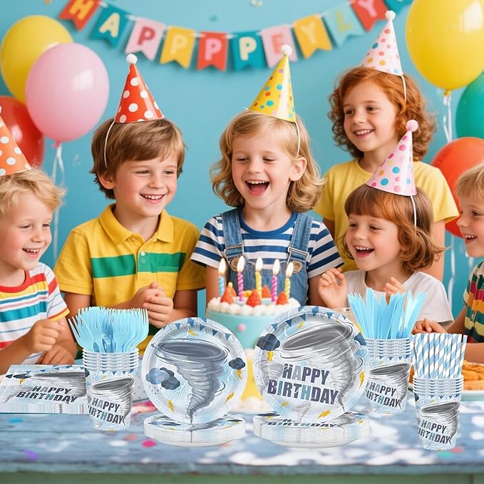120 Pcs Tornado Birthday Party Decorations Two nado Party Supplies Includ Paper Plates Napkins Cups Forks Knives and Straw Tableware Set Serve 20