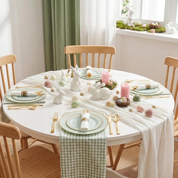 350PCS Green Plates Disposable - Sage Green Plastic Plates 50Guests Plastic Dinnerware with Rolled Napkins for Party/Birthday/Spring/Easter