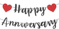 Happy Anniversary Banner, Pre-Strung Party Signs Decorations Glitter Banner for Couple Lovers Weeding Anniverniversary Party Decorations (Black)