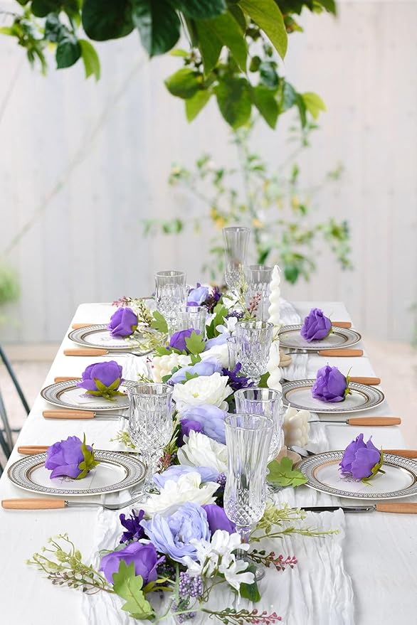 Lvydec Artificial Peony Flower Garland - 6ft Silk Peony Purple Flower Garland Arch Flower Vine for Wedding Party Table Decoration (2, Purple and White)