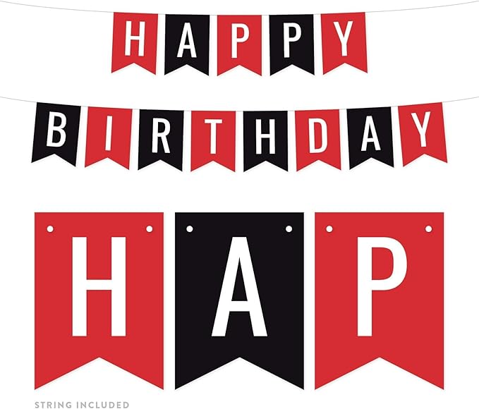 Andaz Press Hanging Pennant Banner Party Decorations, Red, Black, Happy Birthday, 1-Pack, Approx. 5-Feet, Ladybug Girls Themed Decor