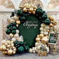 Emerald Green Gold Balloon Arch Kit, Double Stuffed Dark Forest Green Pearl White Sand Ivory Balloon Garland for Birthday Wedding Anniversary New Year Valentines Party Decoration
