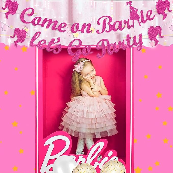 Hot Pink Girls Princess Birthday Decorations, Come On Ba*bie Let’s Go Party Banner, Let's Go Bachelorette Bridal Shower Party Decorations Supplies