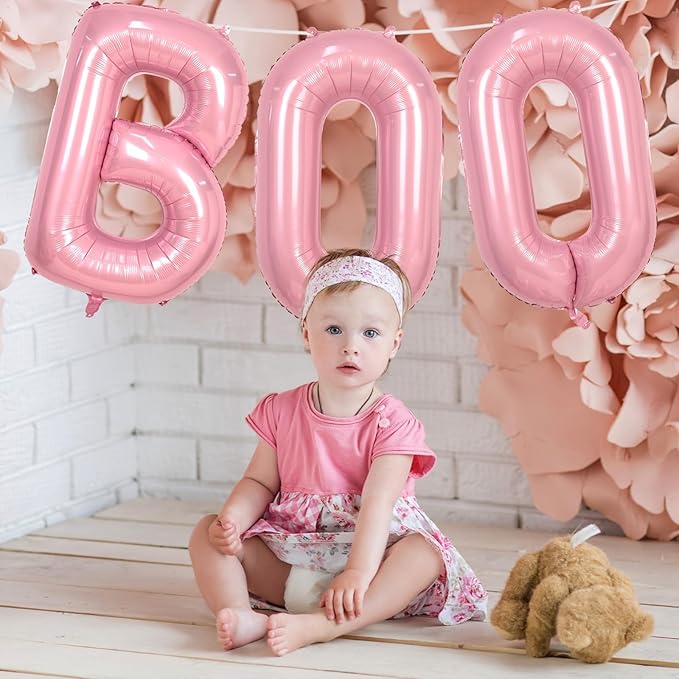 Biapian 40 Inch Halloween Boo Balloons, Giant Pink Boo Balloon Banner Set, 3 Pcs Psatel Foil Boo Letters Balloons Bunting Kit for Girls Horror Spooky Theme Halloween Birthday Party Decoration