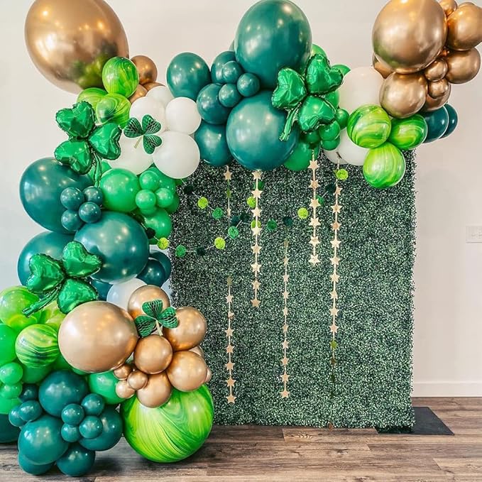 St. Patrick's Day Decorations,128pcs Green Balloon Arch Garland Kit with Lucky Shamrock Clover Rainbow Foil Balloons for Irish Festival & Spring March Party Decor Birthday Baby Shower Supplies