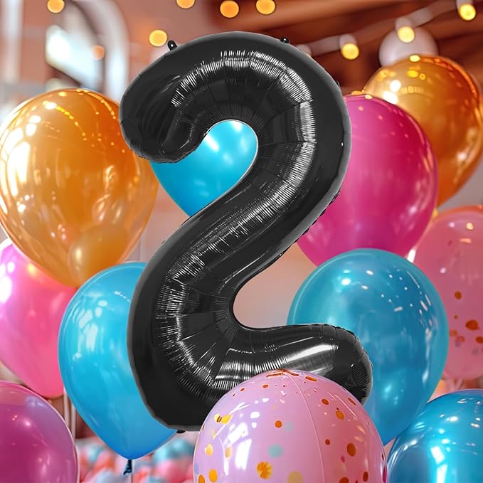 40 Inch Large Black Number Celebration and Decoration Balloon for Birthday Parties, Graduations, Anniversaries, Weddings, Photo Shoots, Special Events - Helium Foil Mylar (Black Number 2)